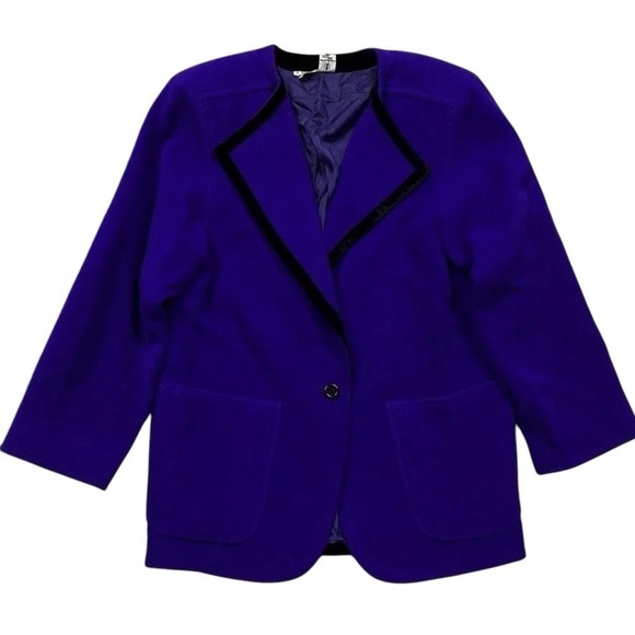 Vtg Emanuel Ungaro Parallele Wool Velvet Trim Coat Jacket Indigo Blue Size 4 - Picture 6 of 6